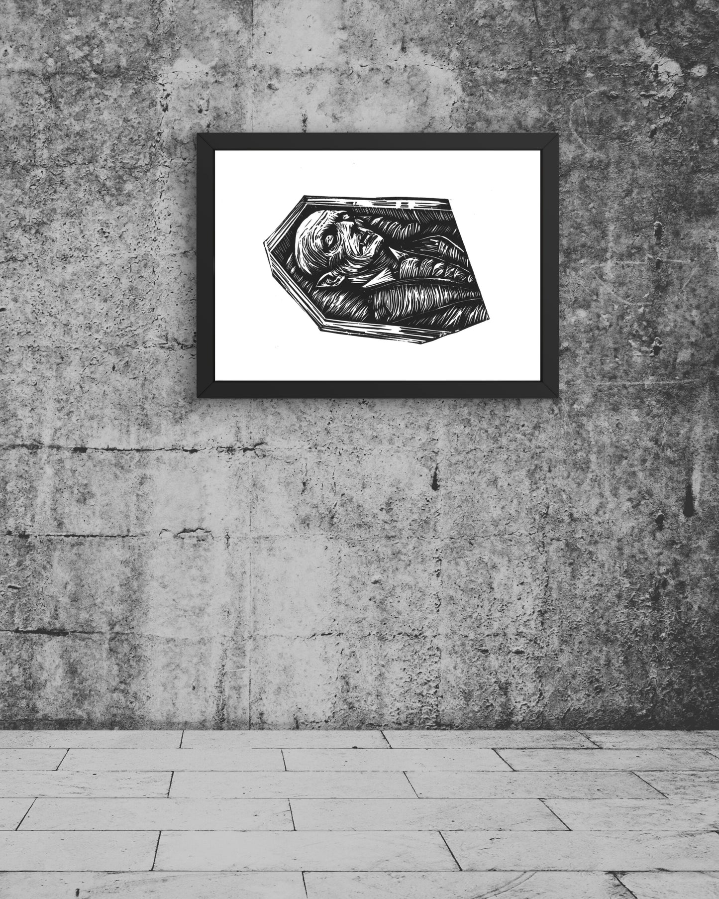 Wampir w trumnie — linoryt A3 - autorski egzemplarz