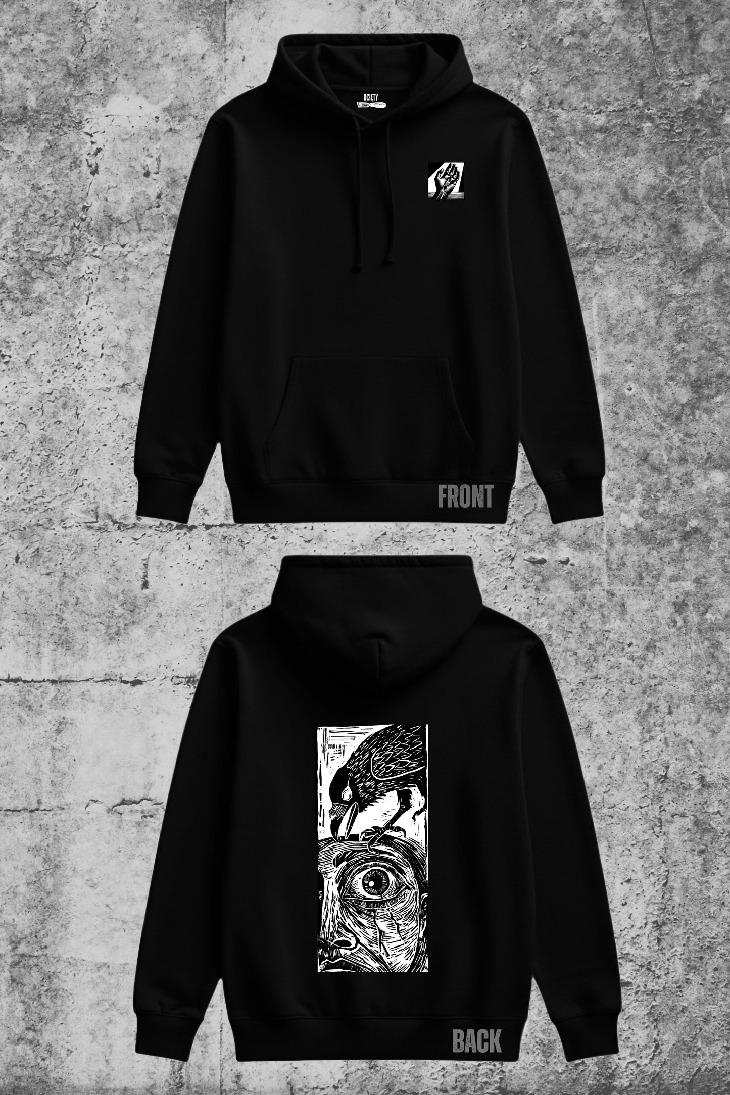 Kobieta i Kruk — bluza z autorskim linorytem Ociętego