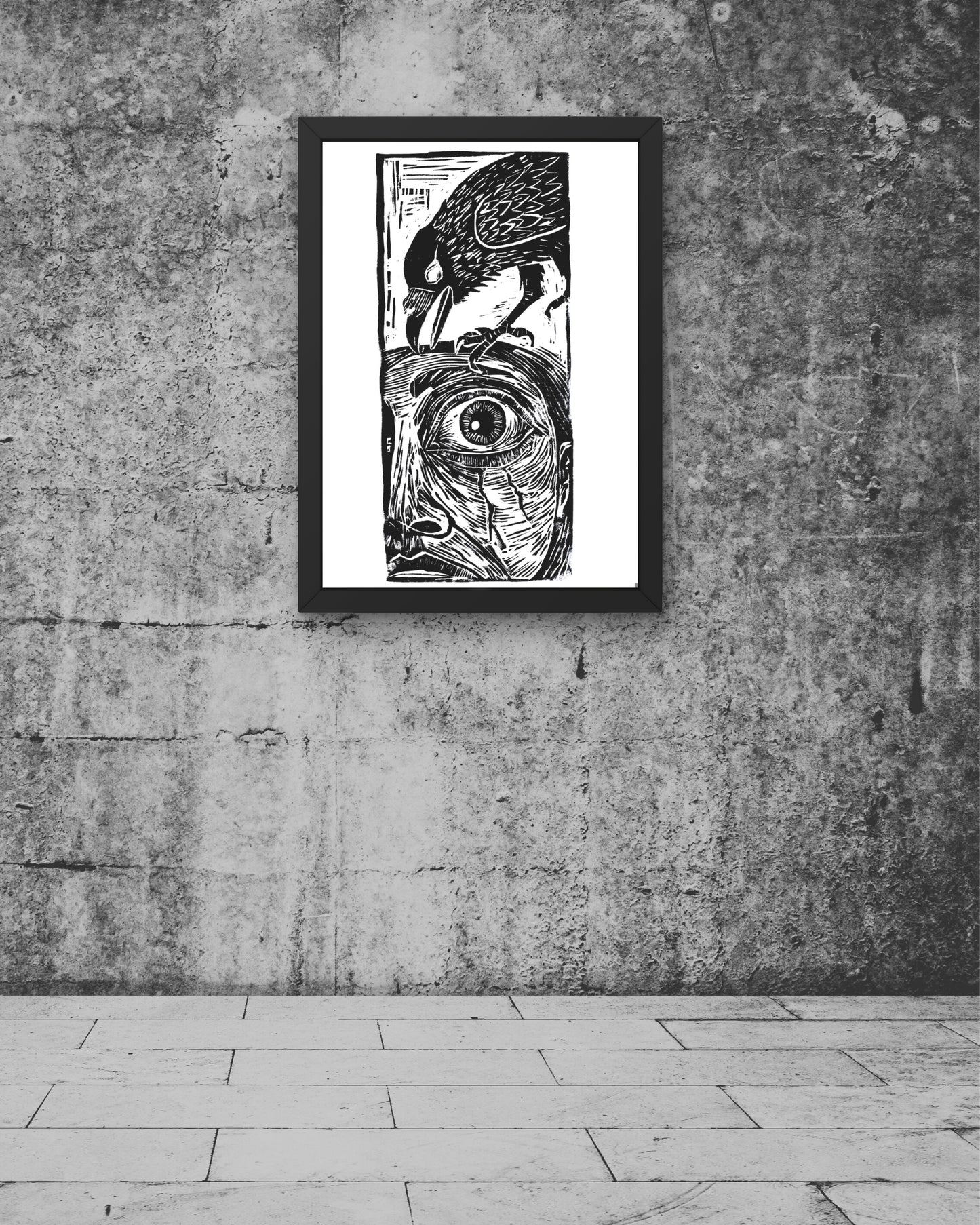 Kobieta i Kruk — linoryt A3