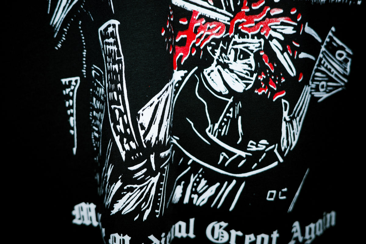 Make Medieval Great Again — T-shirt z autorskim linorytem (Unisex)