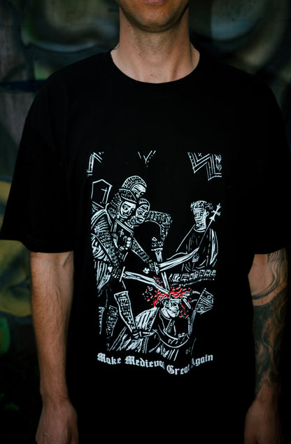 Make Medieval Great Again — T-shirt z autorskim linorytem (Unisex)