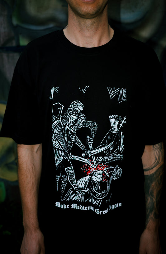 Make Medieval Great Again — T-shirt z autorskim linorytem (Unisex)
