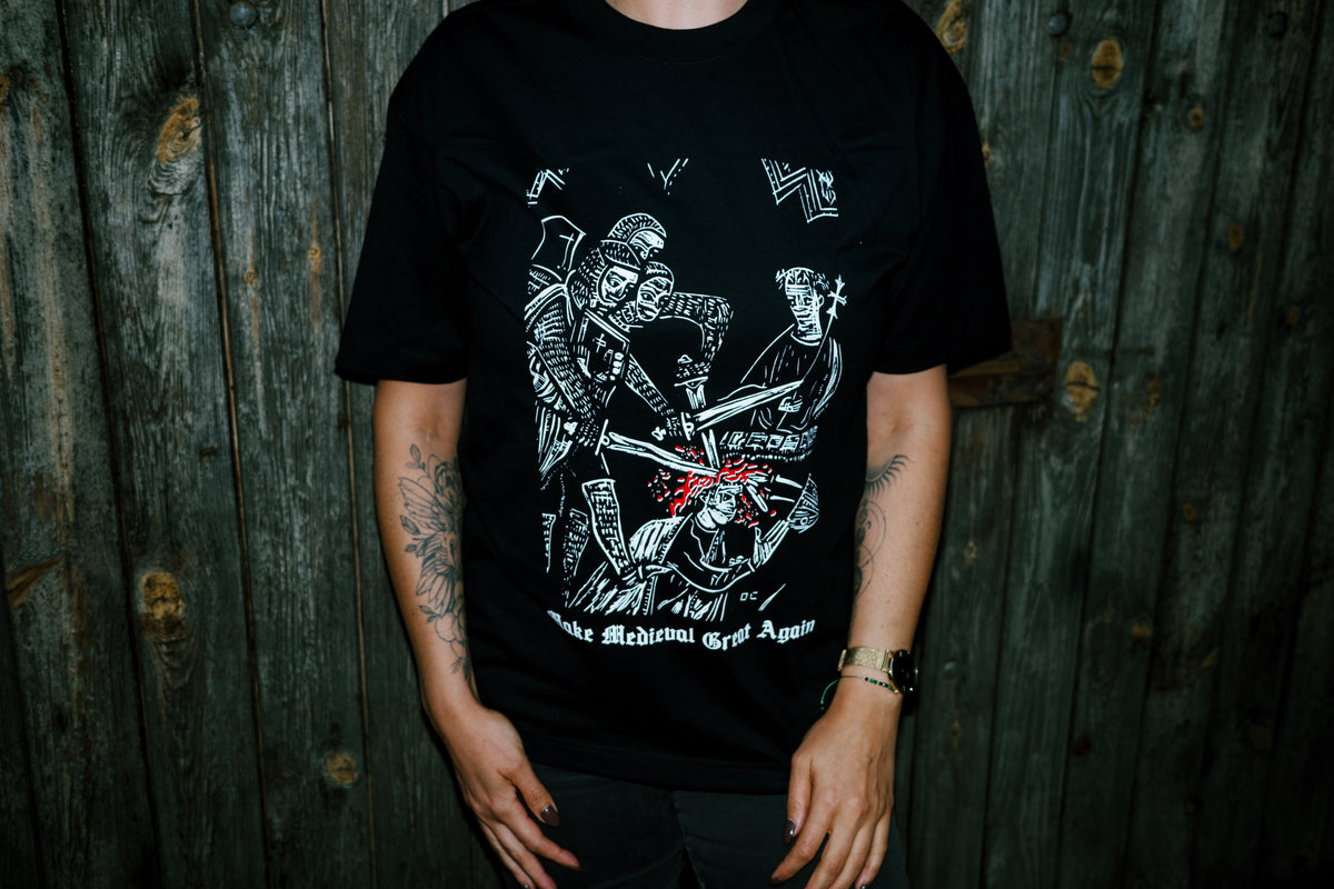 Make Medieval Great Again — T-shirt z autorskim linorytem (Unisex)